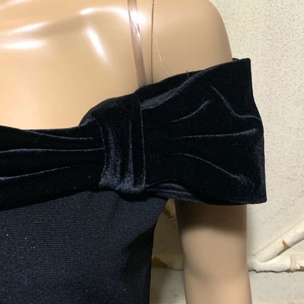 Vintage 80s 90s Off Shoulder Glitter Sparkle Mini Cocktail Dress - Picture 5 of 11